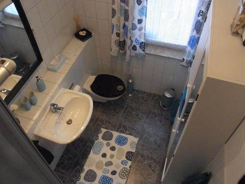 a small bathroom with a sink and a toilet at Ferienwohnung Dr. Vera Schmidt in Kreischa
