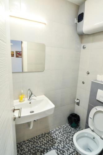 a bathroom with a sink and a toilet at Torus Apartments in Sarajevo