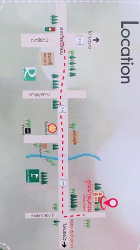a map of a street with buildings and roads at Tum Baan Suan ตุ่มบ้านสวน in Chanthaburi
