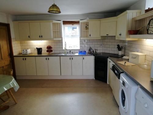 a kitchen with white cabinets and a sink and a dishwasher at Tig Rua in Killarney