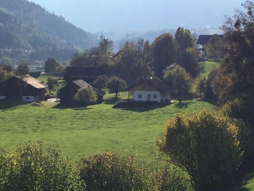 a small white house in a green field at Bobbies Nest in Schladming