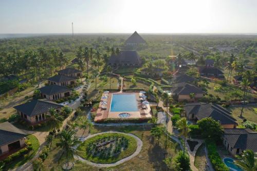 an aerial view of a resort with a swimming pool at The Sands Beach Resort in Bwejuu