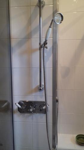 een douche met een douchekop in de badkamer bij Villa Tournesol in Tournai