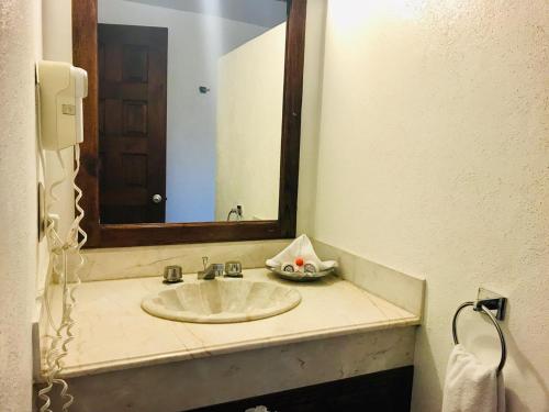 a bathroom with a sink and a mirror at Hotel La Mansión in San José Iturbide
