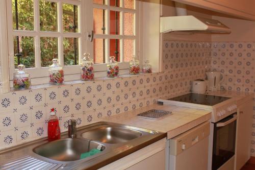 - une cuisine avec un évier et un comptoir dans l'établissement Appartements de Chantaco, à Saint-Jean-de-Luz
