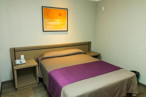 um quarto com uma cama e uma fotografia na parede em Corinto Hotel em Cidade do México