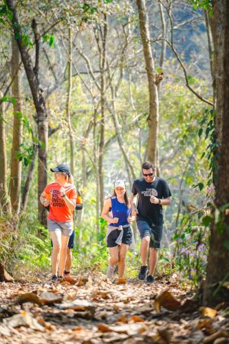 a group of people walking down a trail at Katiliya Mountain Resort And Spa in Mae Salong Nai