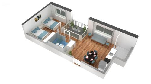 a rendering of a floor plan of a house at HITrental Messe Apartments in Basel