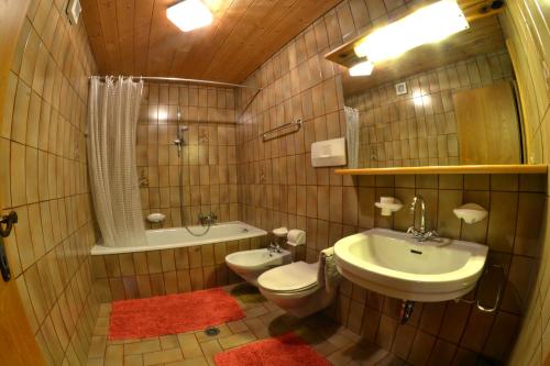 a bathroom with a sink and a toilet and a tub at Apartments Mupan in San Vigilio Di Marebbe