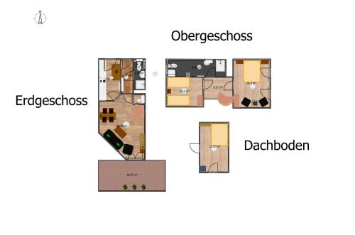 ホークジールにあるFerienhaus Paulaのオープンコンセプトのコンドミニアムのフロアプラン