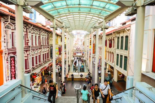 a view of a shopping mall with people walking through it at Rest Chinatown Hotel in Singapore