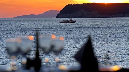 a boat on the water with a sunset in the background at Hotel Splendid in Dubrovnik