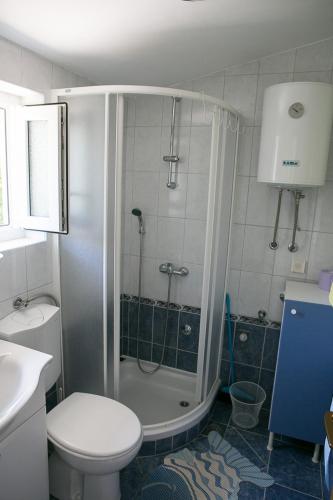 a bathroom with a shower and a toilet at Apartmani Herceg in Karlobag