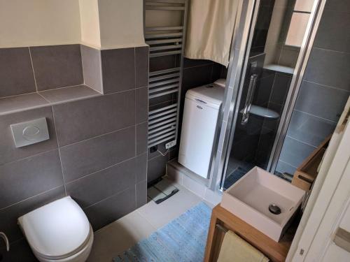 une petite salle de bain avec toilettes et lavabo dans l'établissement Anderson apartment, à Nice