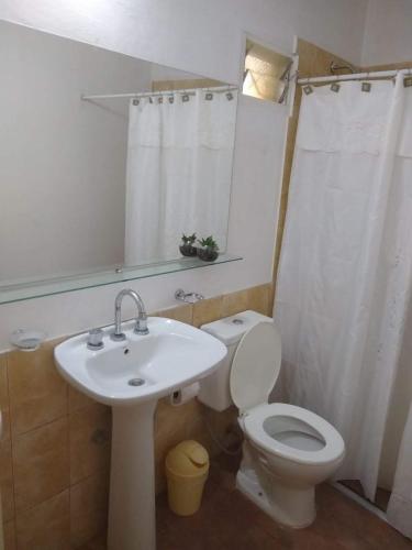 a bathroom with a white toilet and a sink at Hospedaje El Paye in Corrientes