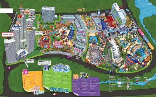 a map of the amusement park at the park at HostaHome Suites at I-City, Central Mall in Shah Alam