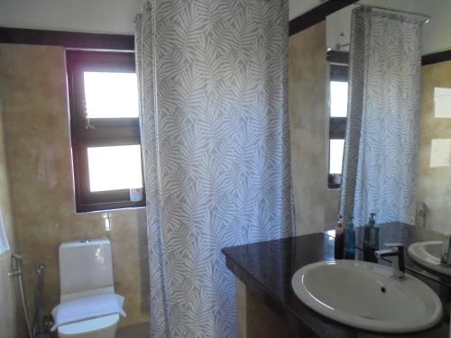 a bathroom with a sink and a mirror at JMF Hotel in Negombo