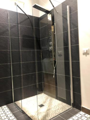 a shower with a glass door in a bathroom at Ca' del Borgo in Venosa