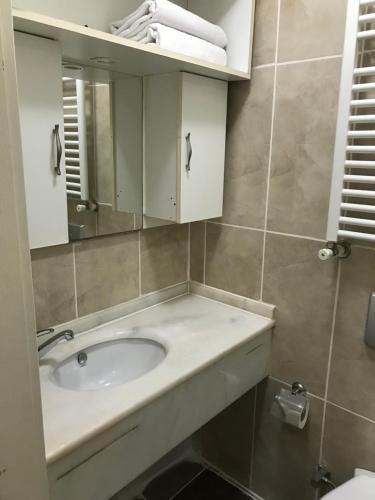 a bathroom with a sink and a mirror at Gulhane Apartments in Istanbul