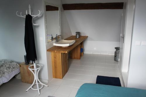 baño con lavabo y 1 cama en una habitación en Domaine de Praline Opale, en Villerbon