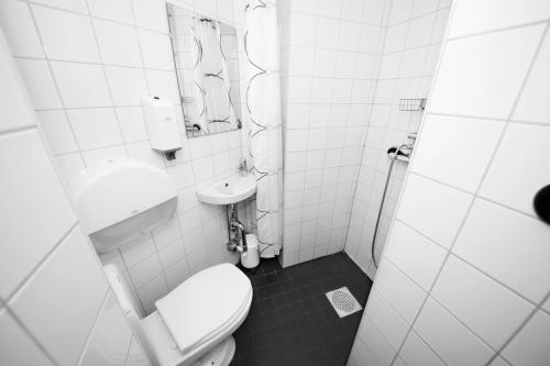 a white toilet sitting next to a white sink at City Backpackers Hostel in Stockholm