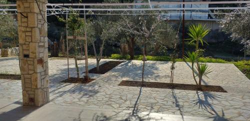 a courtyard with trees and plants in a building at Guest House Solive in Himare