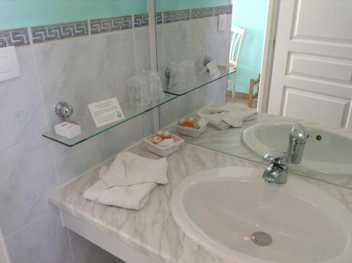 een badkamer met een wastafel en een spiegel bij Les Augustines in Quend