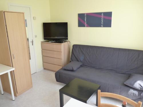 a living room with a couch and a flat screen tv at Résidence Honoré de Balzac in Brest
