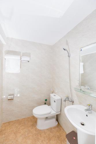 a white bathroom with a toilet and a sink at HUNG GIA HOTEL in Quy Nhon