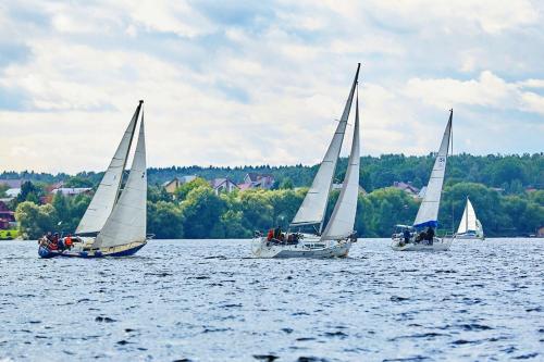 a group of sailboats on a large body of water at Hotel Yacht Club Noviy Bereg in Boltino