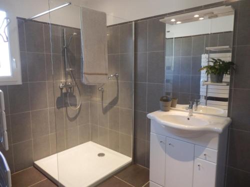 een badkamer met een douche en een wastafel bij La Maison Bougnette in Flassan