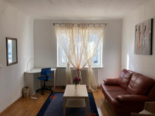 ein Wohnzimmer mit einem Sofa und einem Fenster in der Unterkunft a beautiful, big and cozy room in the city center in Wien
