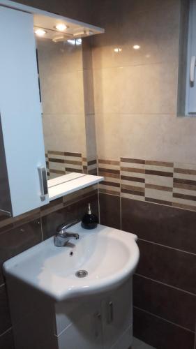 a bathroom with a sink and a mirror at Vikend kuća Careva Ćuprija-apartman in Olovo