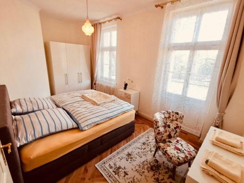 Postel nebo postele na pokoji v ubytování Mediterrane Luxusferienwohnung 4, Berlin-Köpenick, Am Müggelsee