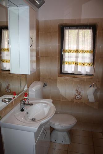 a bathroom with a sink and a toilet and a window at Apartman Slavko in Zverinac