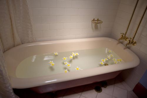 a bath tub with flowers in the middle of it at Maddies of Bolwarra in Maitland