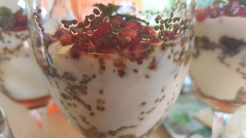 a glass filled with a drink with berries on it at African Silhouette Guesthouse in Benoni