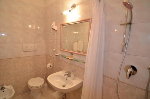 een badkamer met een wastafel, een toilet en een douche bij Agriturismo La Pisana in Pisa