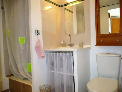 een badkamer met een toilet, een wastafel en een spiegel bij Studio cosy en Provence in Carpentras