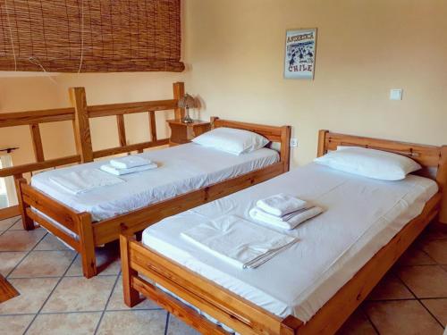 duas camas sentadas uma ao lado da outra num quarto em Apartment in villa Denastasia em Zakynthos
