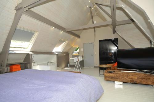 um quarto com uma cama e uma televisão de ecrã plano em So Touquet em Le Touquet-Paris-Plage