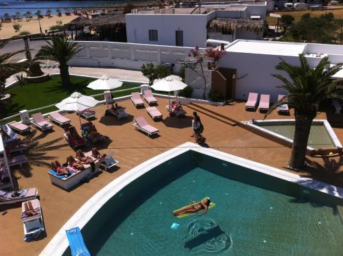 an overhead view of a swimming pool at a resort at Noufaro in Mylopotas