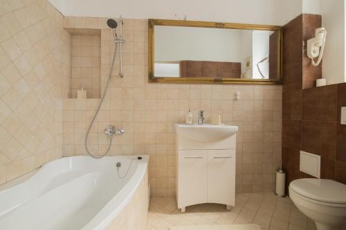 シビウにあるVila Anticaの浴槽、洗面台、トイレを備えたバスルーム