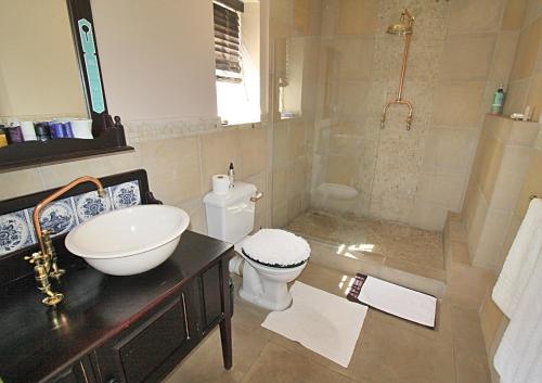 a bathroom with a sink and a toilet and a shower at Morton Manor in Somerset West