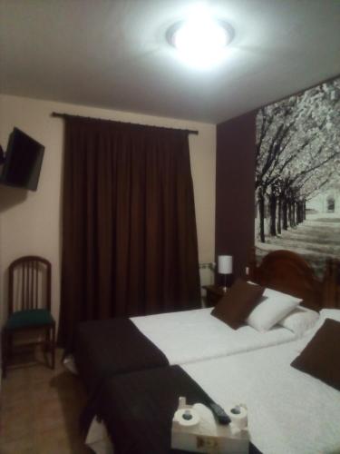ein Hotelzimmer mit 2 Betten und einem Fenster in der Unterkunft Casa Favila in Potes