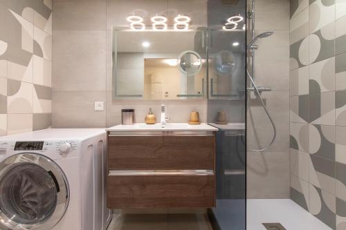 une salle de bain avec un lavabo et une machine à laver dans l'établissement Le Sainte Claire, à Annecy