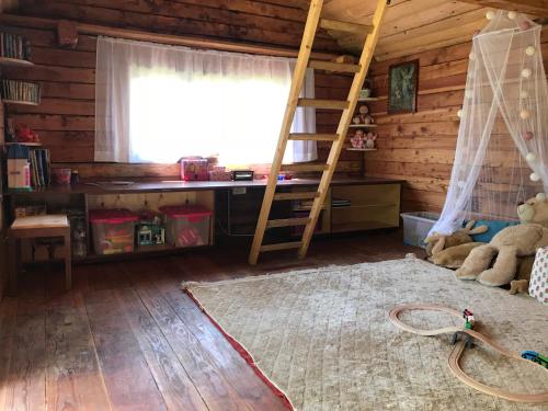 a bedroom with a bunk bed and a ladder at Pensjonat Zacisze in Czchów