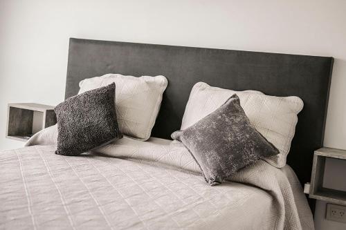 a bed with two pillows and a headboard at Aizarker in La Plata