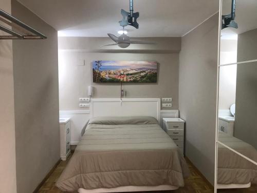 マラガにあるApartments soho, Malaga centerのベッドルーム1室(ベッド1台付)が備わります。壁には絵画が飾られています。