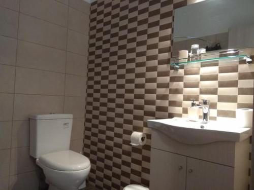 a bathroom with a toilet and a sink at Egrypos Hotel in Petrití